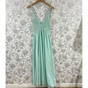 OLGA Mint Green Sz XL Full Sweep Long Maxi Vintage Nightgown Slip Dress Lingerie